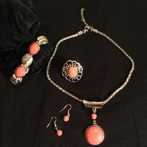 Necklace, bracelet, earrings and ring